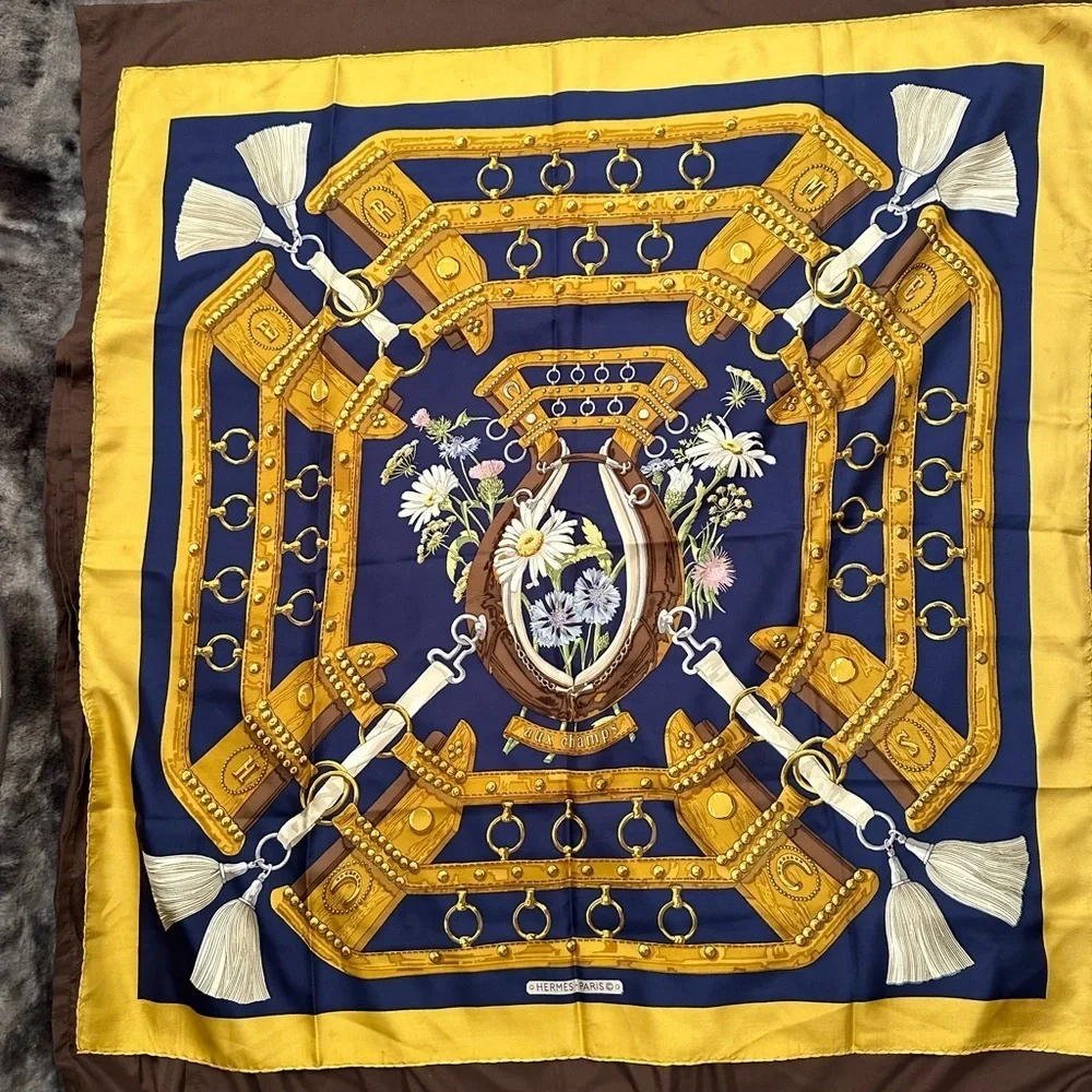Hermes blue silk scarf
